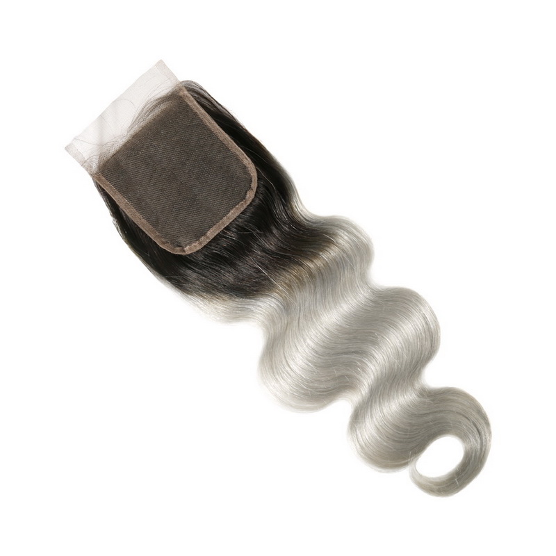 4X4 1B/Green Grey Color Virgin Hair Body Wave Lace Closure - 图片 6